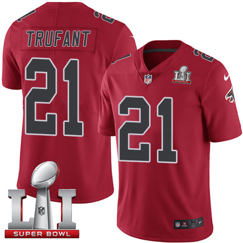 Nike Falcons #21 Desmond Trufant Red Super Bowl LI 51 Men's Stitched NFL Limited Rush Jersey - Click Image to Close